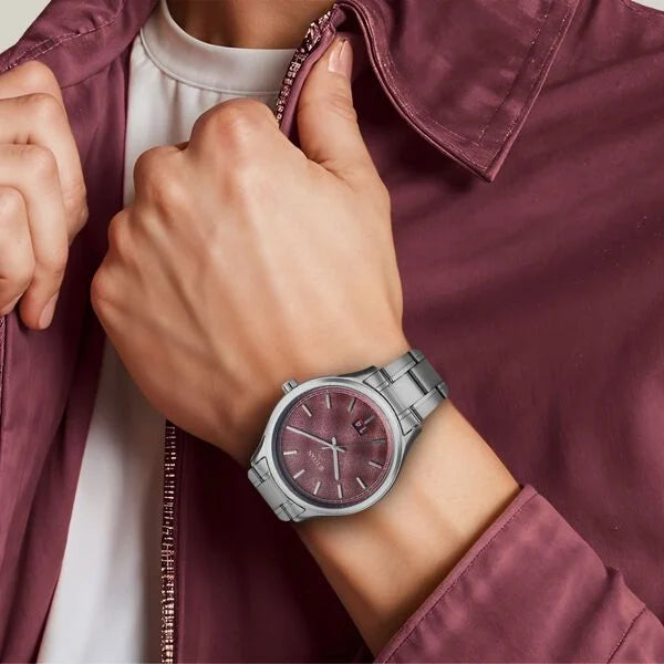 Titan Palette Of Time Quartz Analog with Date Maroon Dial Stainless Steel Strap Watch For Men nt10033sm02