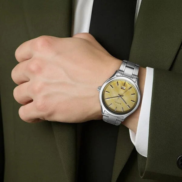 Titan Palette Of Time Quartz Analog with Date Yellow Dial Stainless Steel Strap Watch For Men nt10033sm06