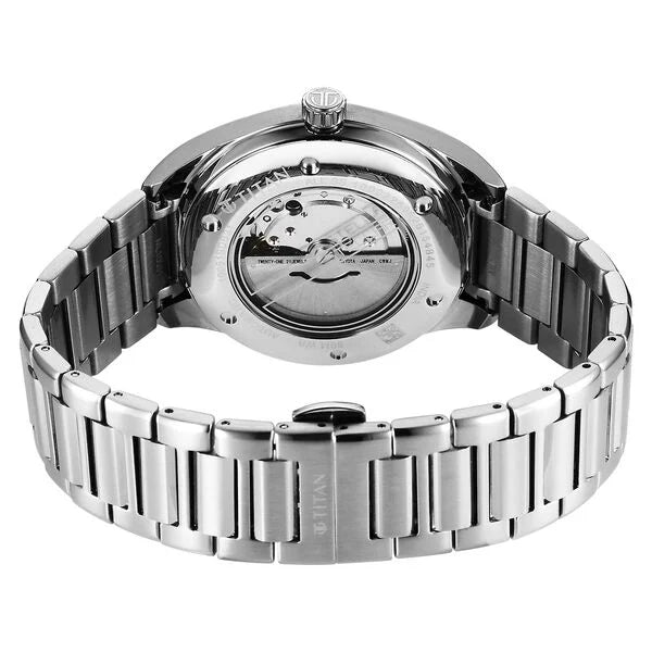Titan Stellar Starlight Analog with Concealed Automatic and Blue Dial Silver Stainless Steel Strap Watch for Men 10051sm01