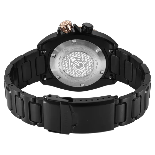 Titan Zero Hour Diver's 200m Quartz Analog Black Dial Black Stainless Steel Strap Watch For Men 10068km02