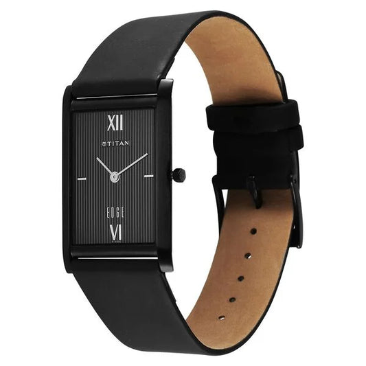 Titan Edge Quartz Analog Black Dial Leather Strap Watch for Men nu1043nl01