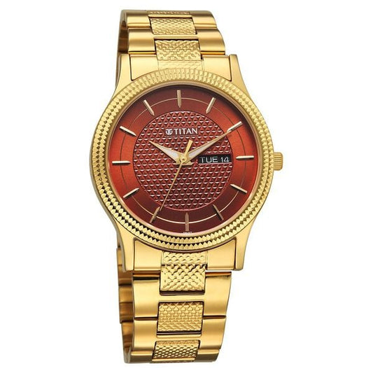 Titan Karishma Wedding Edit Quartz Analog with Day and Date Brown Dial Stainless Steel Strap Watch For Men 1650ym12