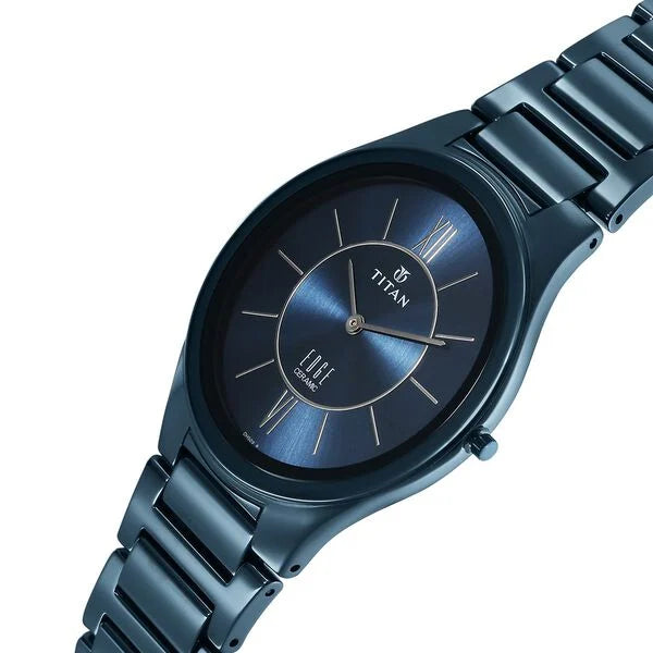 Titan Edge Ceramic Quartz in Glossy Electric Blue Dial Watch for Men - NT1696QC03