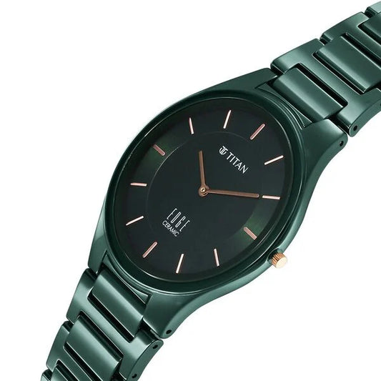 Titan Edge Ceramic Quartz in Glossy Green Dial Watch for Men nt1696qc06