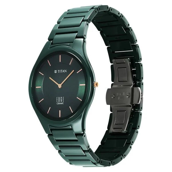Titan Edge Ceramic Quartz in Glossy Green Dial Watch for Men NU1696QC06