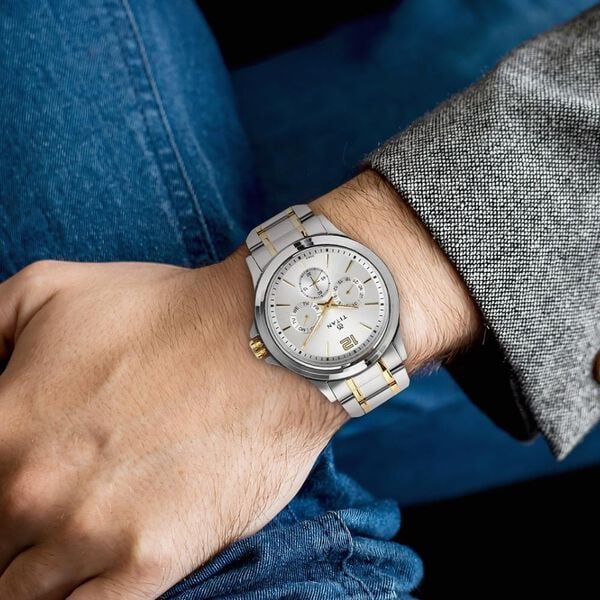 Titan Workwear Silver Dial Quartz Multifunction Stainless Steel Strap watch for Men nu1698bm01