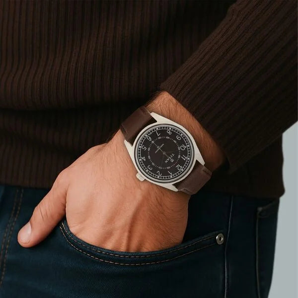 Titan Men's Timeless Charm: Men's Analog Watch with Black Dial and Brown Leather Strap nl1729sl02
