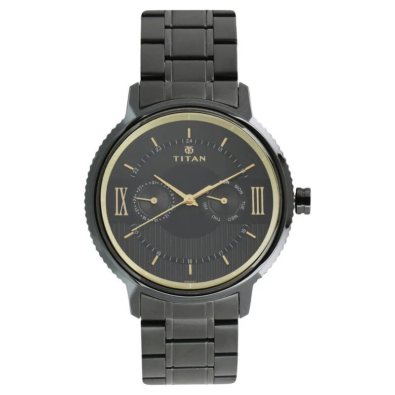 Titan Regalia Baron Black Dial Analog with Day and Date Stainless Steel Strap Watch for Men NS1743NM01