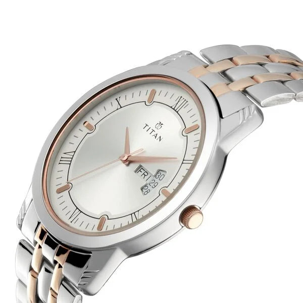 Titan Bandhan Quartz Analog with Day and Date Silver Dial Stainless Steel Strap Watch for Couple nu17742565km0