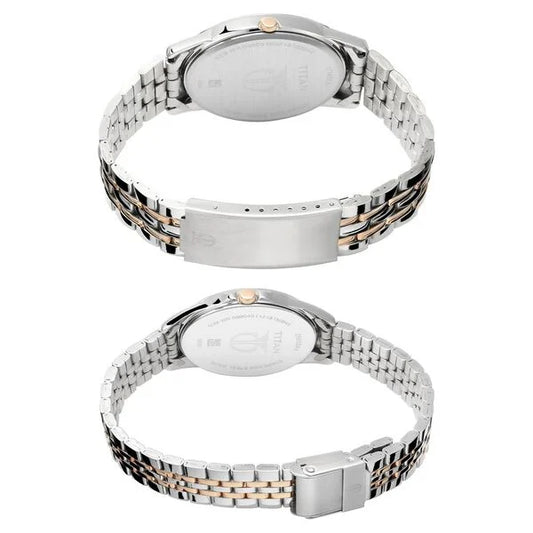 Titan Bandhan Quartz Analog with Day and Date Silver Dial Stainless Steel Strap Watch for Couple nu17742565km0