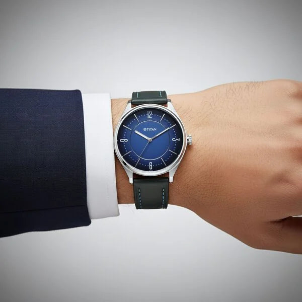 Titan Neo Basics Analog with Blue Dial Blue Leather Strap Watch for Men 1802sl21