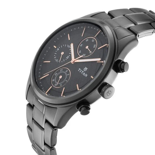 Titan Workwear Multifunction Black Round Dial Black Metal Strap Watch For Men nu1805nm01