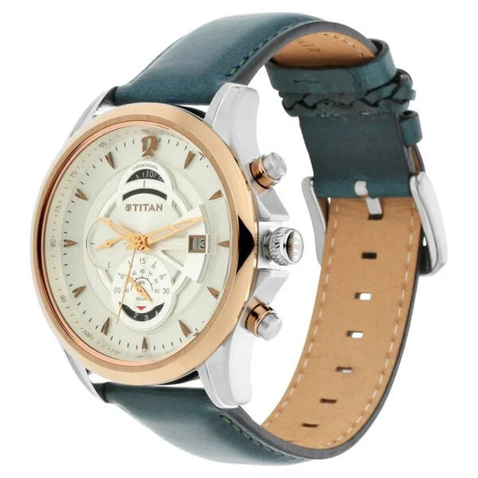 Titan Maritime White Dial Chronograph Leather Strap Watch for Men nt1830kl01