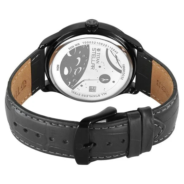 Titan Stellar Analog with Earth Disc and Gray Dial Gray Leather Strap Watch for Men 1890nl01