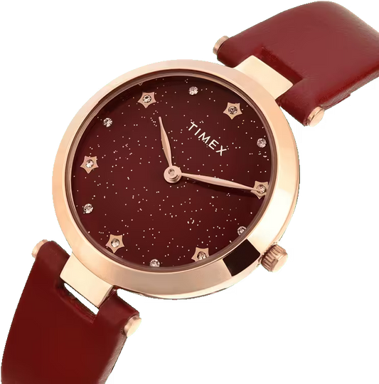 Timex Fashion Women Quartz Red Dial Analog Leather Watch TWEL19205