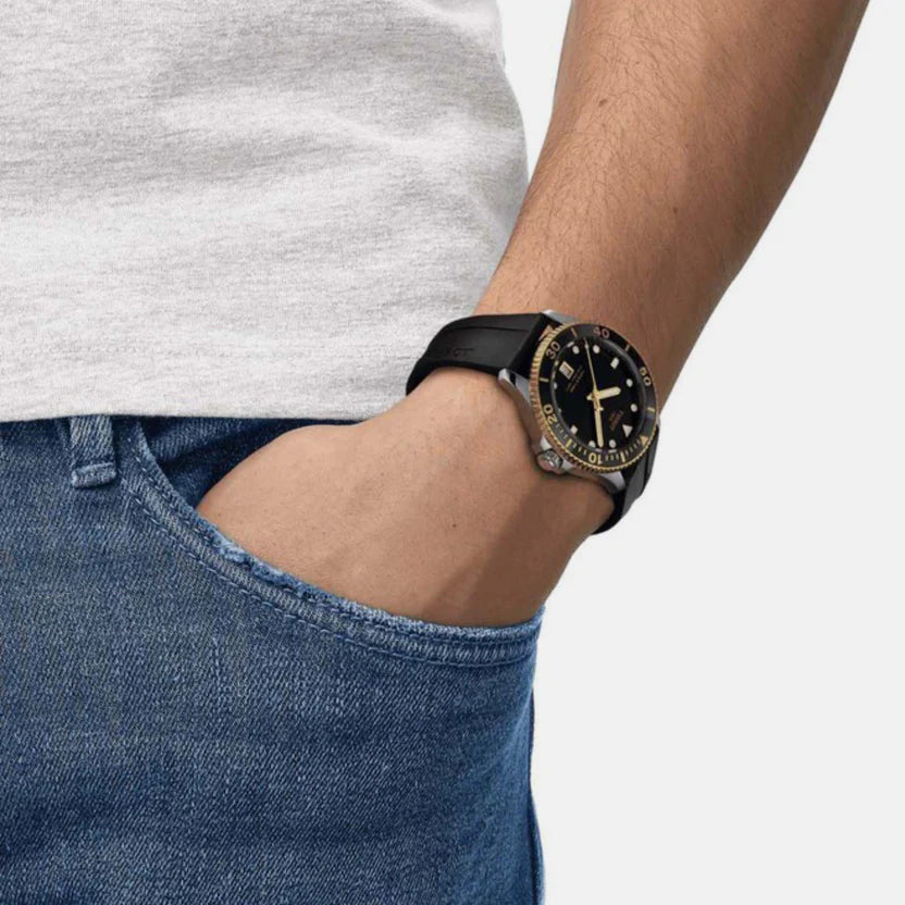 Tissot Seastar 1000 Men Quartz Black Dial Analog Silicone Watch T1204102705100
