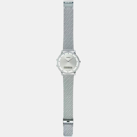 Enticer Men Quartz White Dial Analog-Digital Mesh Watch A1962