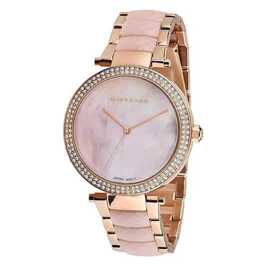 Giordano Analog Pink Dial Women's Watch with Rose Gold Band GD-2073-11