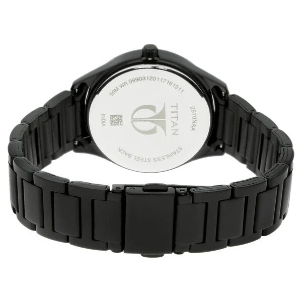 Titan Quartz Analog with Day and Date Black Dial Stainless Steel Strap Watch for Women nt2570nm01