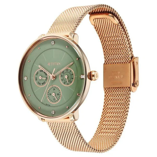 Titan Neo Quartz Multifunction Green Dial Stainless Steel Strap Watch for Women nu2651wm05