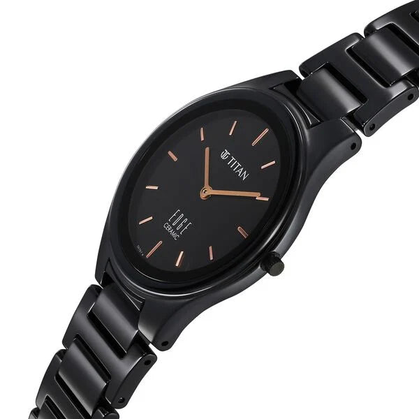 Titan Edge Ceramic Quartz Analog Black Dial Black Ceramic Strap Watch For Women nt2653nc01
