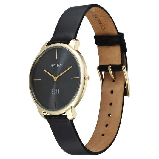 Edge Velora Quartz Analog Black Dial Two Toned Leather Strap Watch For Women