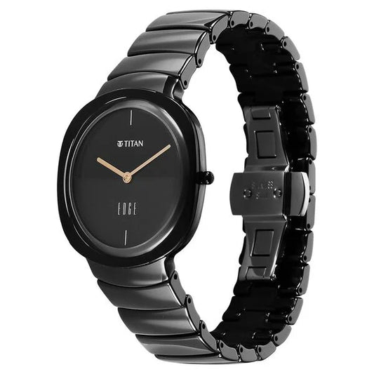 Titan Edge Squircle Quartz Analog Black Dial Ceramic Strap Watch For Women NU2757NC01