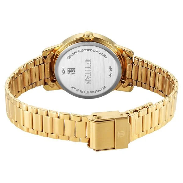 Titan Karishma Quartz Analog Silver Dial Golden Stainless Steel Strap Watch For Women nu2760ym01
