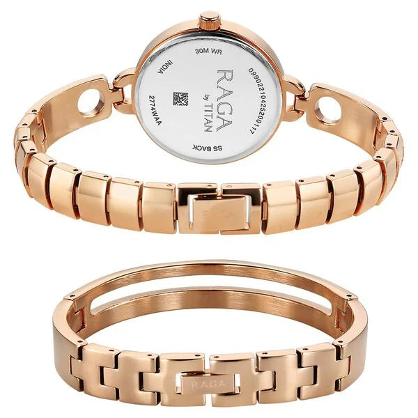 Titan Raga Contempore Quartz Analog Rose Gold Mother Of Pearl Dial Metal Strap Watch For Women nu2774wm01f