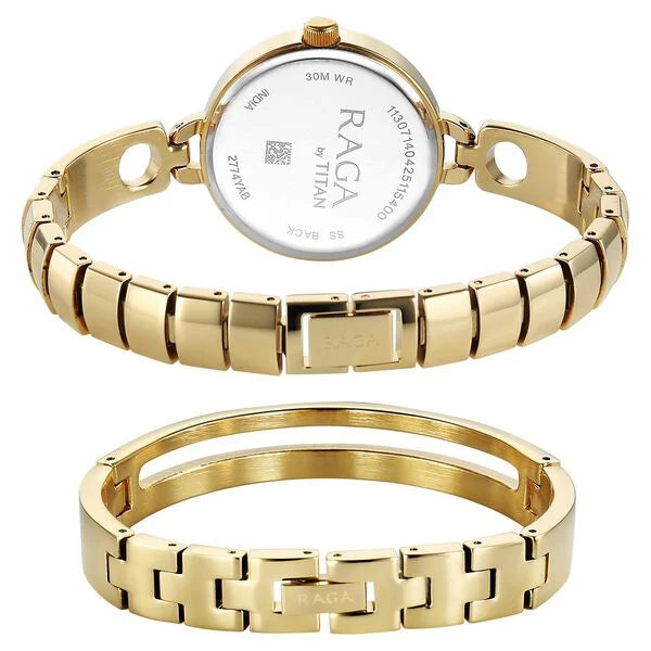 Titan Raga Contempore Quartz Analog Mother of Pearl Dial Metal Strap Watch For Women nu2774ym01f