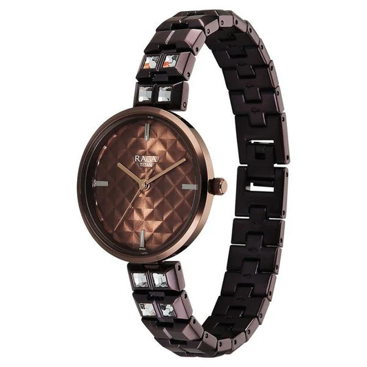 Titan Raga Contempore Quartz Analog Brown Dial Metal Strap Watch For Women 2775qm01f