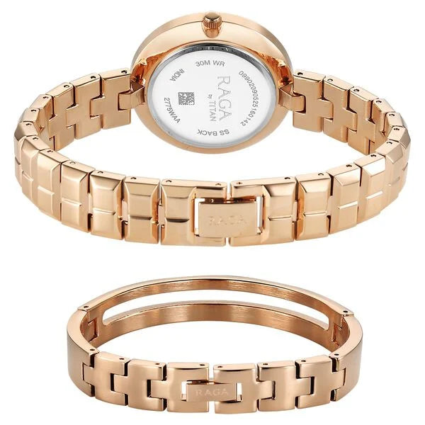 Titan Raga Contempore Quartz Analog Rose Gold Dial Metal Strap Watch For Women nu2775wm01f