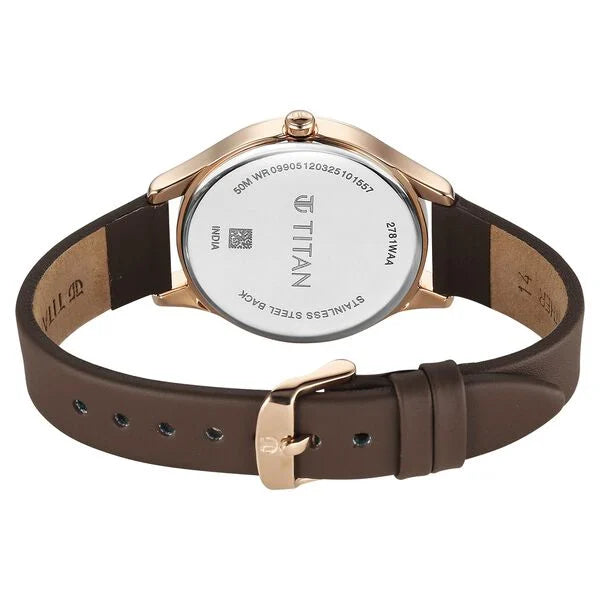 Titan Neo Quartz Analog Grey Dial Brown Leather Strap Watch For Women nu2781wl02