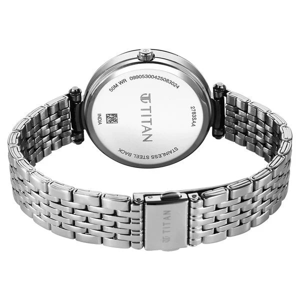 Titan Workwear Quartz Analog Purple Dial Silver Colour Metal Strap Watch For Women nu2783sm01