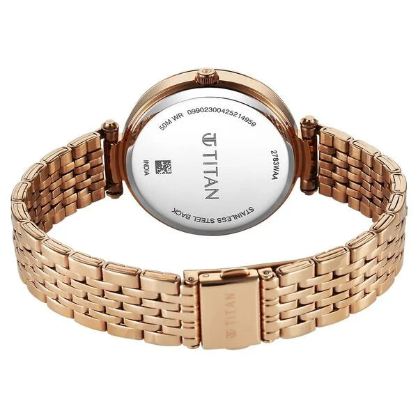 Titan Workwear Quartz Analog Brown Dial Rose Gold Colour Stainless Steel Strap Watch For Women nu2783wm01