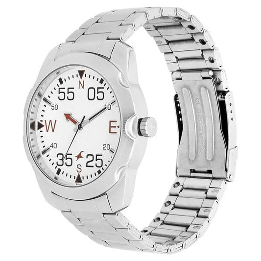 Fastrack Road Trip Quartz Analog White Dial Stainless Steel Strap Watch for Guys NM3123SM05