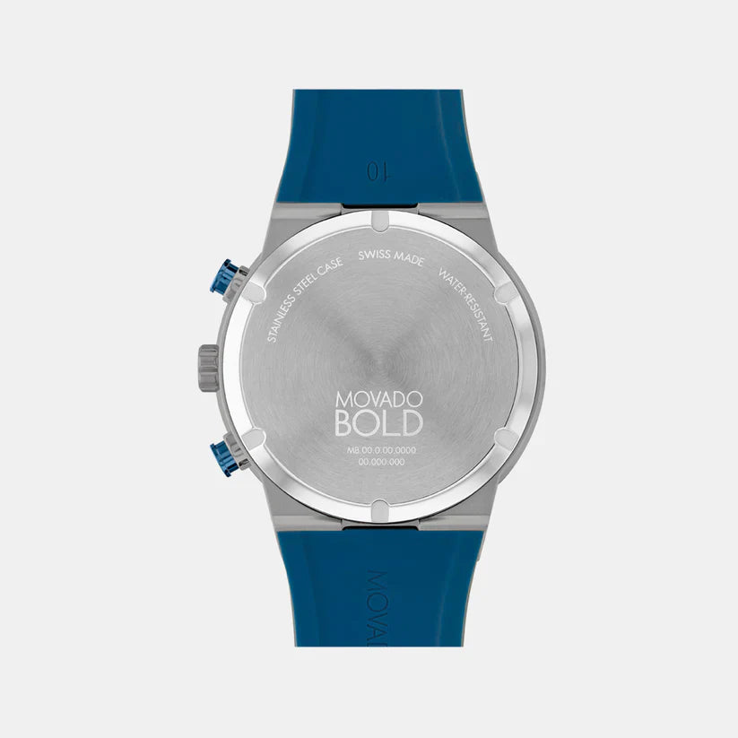 Movado Bold Men Quartz Blue Dial Chronograph Silicone Watch 3601197