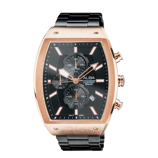 ALBA Black & Gold Rectangular Dial Chronograph Watch AM3992X1