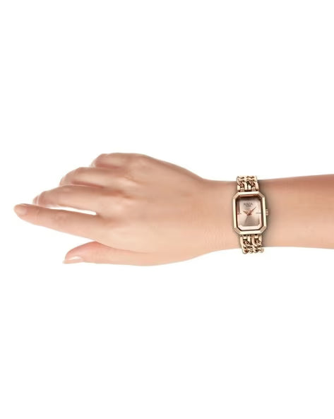 Titan Raga Showstopper Quartz Analog Rose Gold Dial Rose Gold Metal Strap Rectangular Shaped Watch For Women nu95283wm01