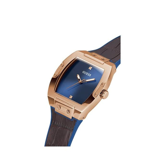 GUESS Mens 43 mm Phoenix Blue Dial Genuine Leather Analog Watch - GW0386G2