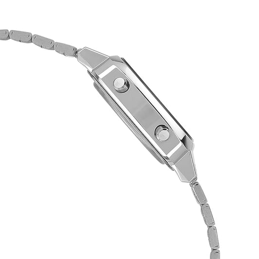 Casio Men Vintage LA670WA-1DF Black Digital Dial Silver Stainless Steel Band D089