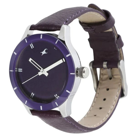 Fastrack Quartz Analog Purple Dial Leather Strap Watch for Girls NN6078SL05