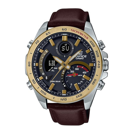 Casio Edifice ECB-900GL-1ADR Gray Analog-Digital Dial Brown Leather Band Men's Watch Smartphone Link Tough Solar EX530