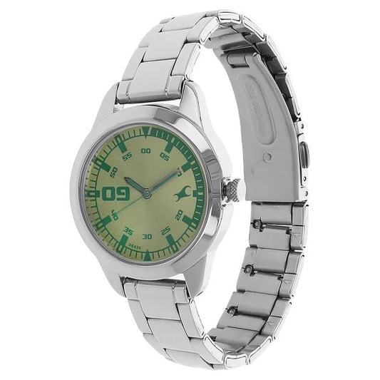 Fastrack Quartz Analog Green Dial Metal Strap Watch for Girls 6129SM02