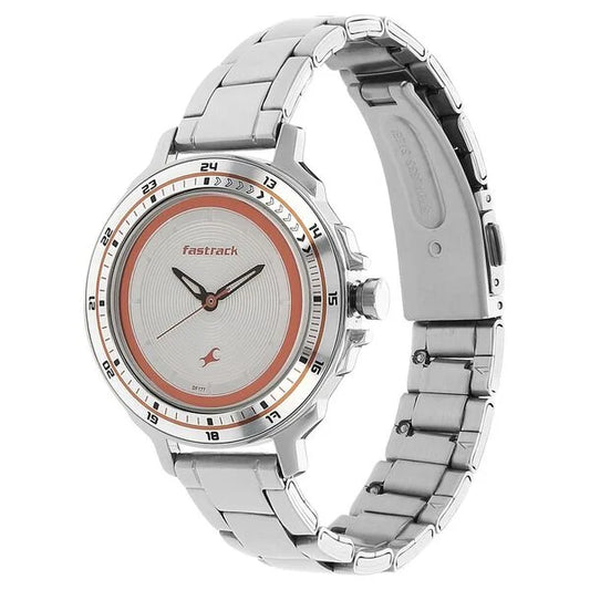 Fastrack Quartz Analog Silver Dial Stainless Steel Strap Watch for Girls NK6135SM01