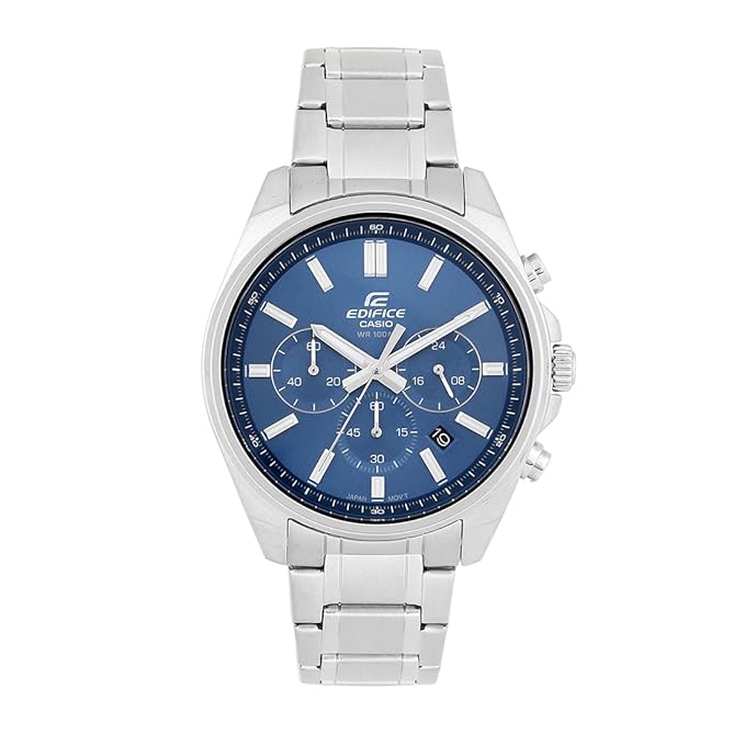 Casio Edifice EFV-650D-2AVUDF Blue Analog Dial Silver Stainless Steel Band Men's Watch Chronograph 100M Water Resistant ED597