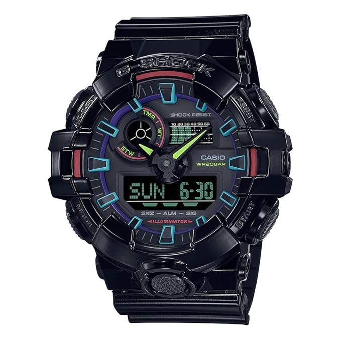 Casio G-Shock GA-700RGB-1ADR Multi-Coloured Analog-Digital Dial Black Resin Strap Men's Watch Shock and 200M Water Resistant G1369