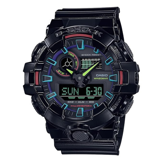 Casio G-Shock GA-700RGB-1ADR Multi-Coloured Analog-Digital Dial Black Resin Strap Men's Watch Shock and 200M Water Resistant G1369
