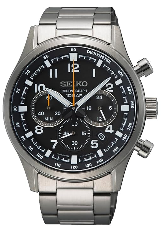 Seiko Stainless Steel Mens Sport Quartz Chronograph Watch Ssb447P1, Dial-Color:Black, Band Color:Grey