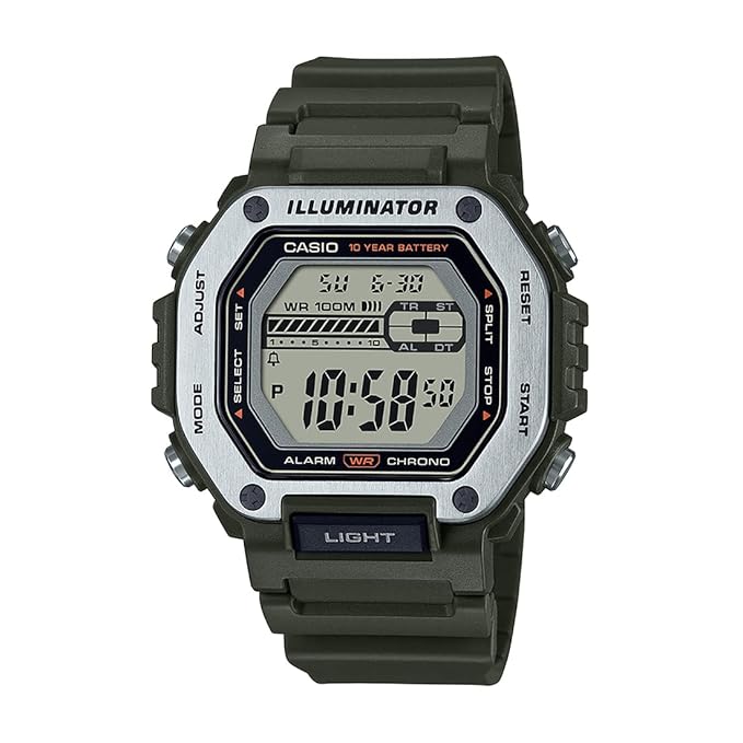 Casio Resin Digital Green Dial Men Watch-Mwd-110H-3Avdf, Green Band